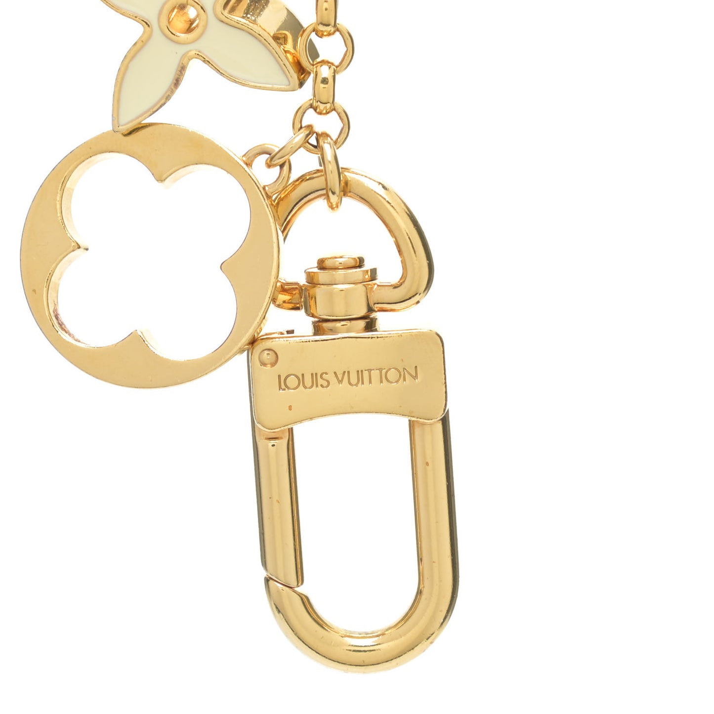 Brass Enamel Fleur De Monogram Bag Charm Chain Gold