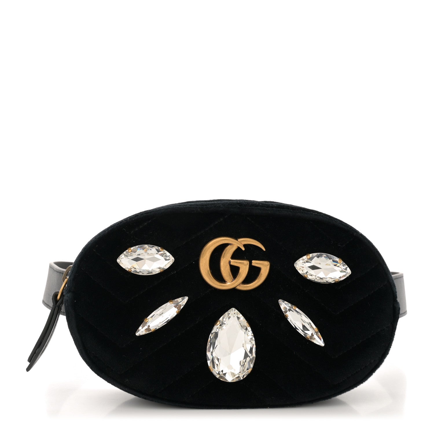Gucci Velvet Matelasse Marquise Crystals GG Marmont Belt Bag 85 34 Black 1 of 11