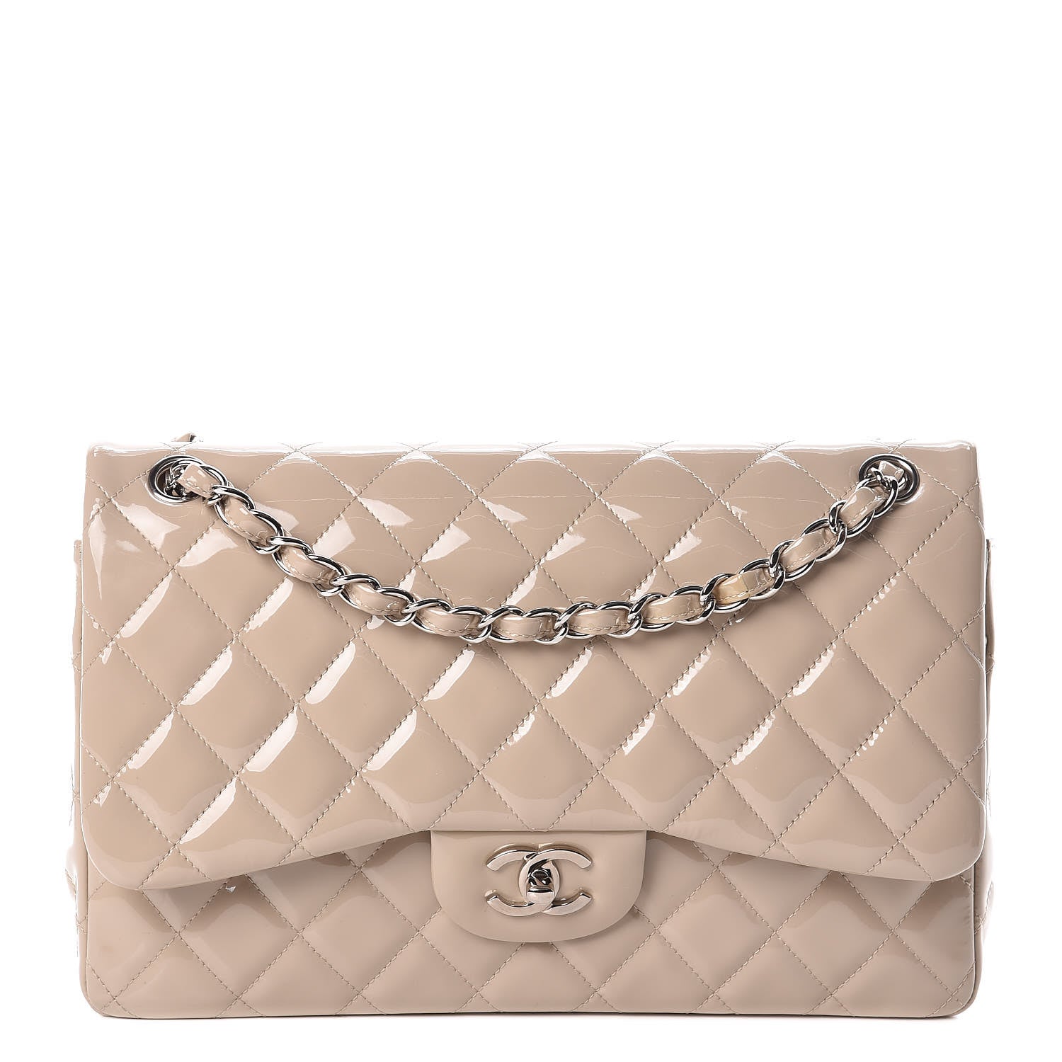 Chanel Patent Quilted Jumbo Double Flap Light Beige 1 of 11