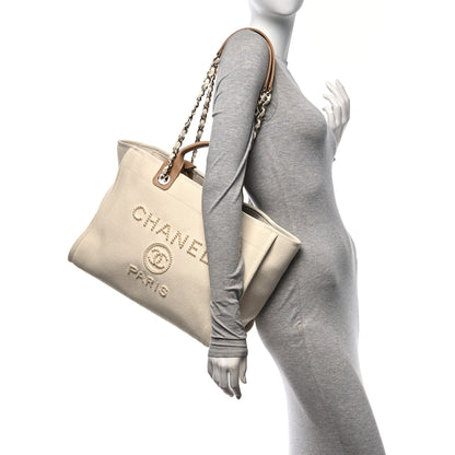 Chanel Canvas Pearl Large Deauville Tote Ecru Beige 2 of 10