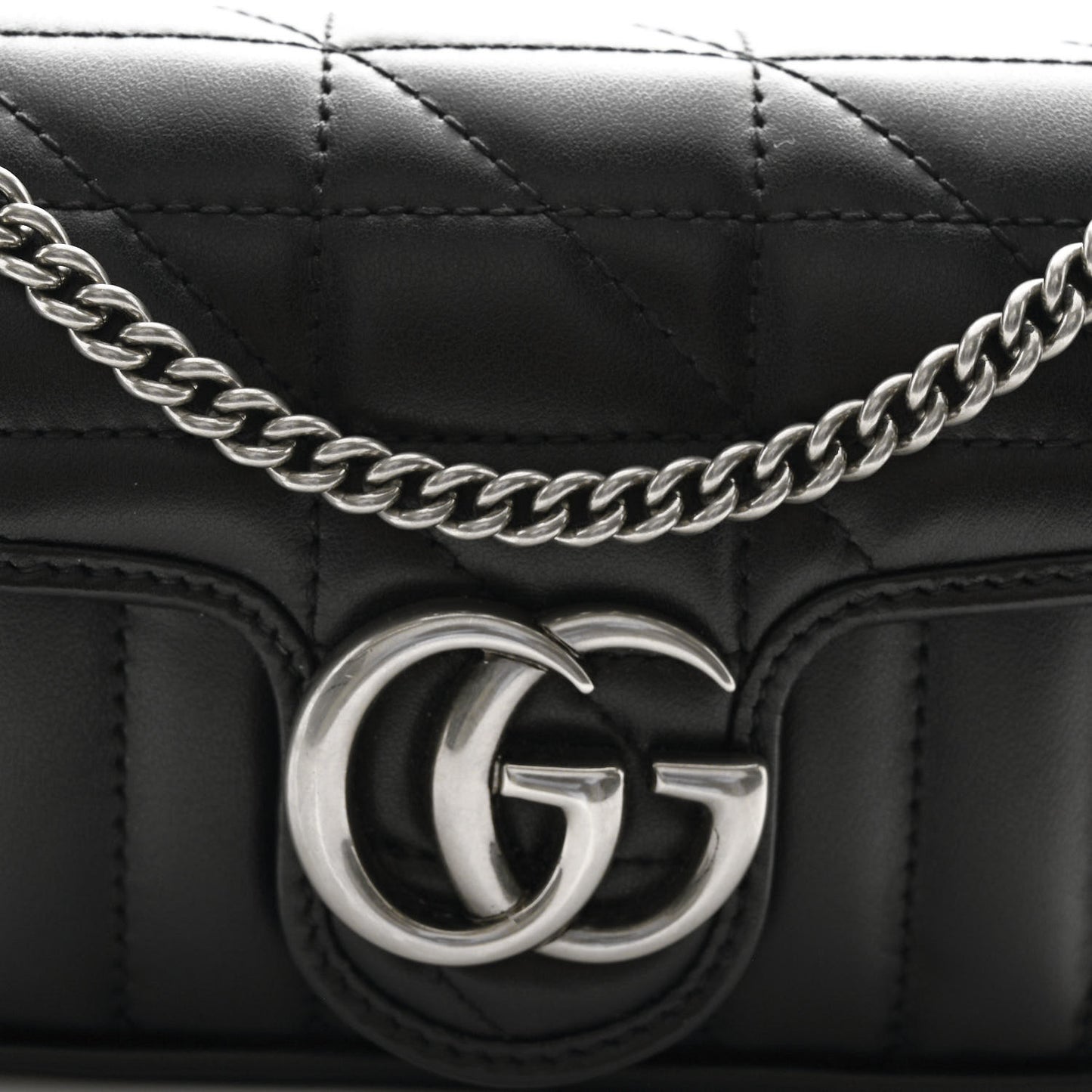 Calfskin Matelasse Aria Super Mini GG Marmont Shoulder Bag Black