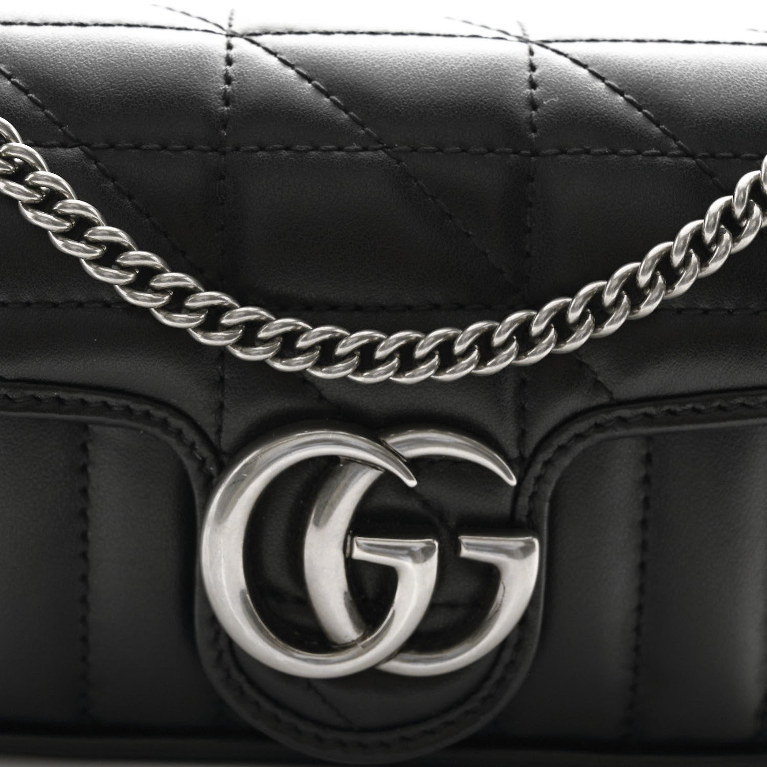 Gucci Calfskin Matelasse Aria Super Mini GG Marmont Shoulder Bag Black 8 of 10