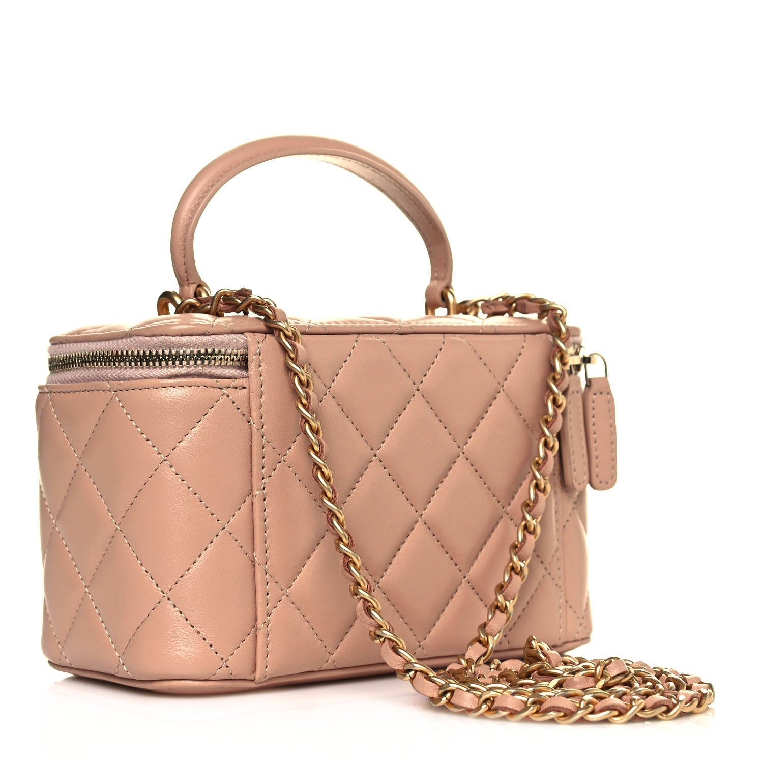 Chanel Lambskin Quilted Small Top Handle Vanity Case With Chain Beige 3 of 12
