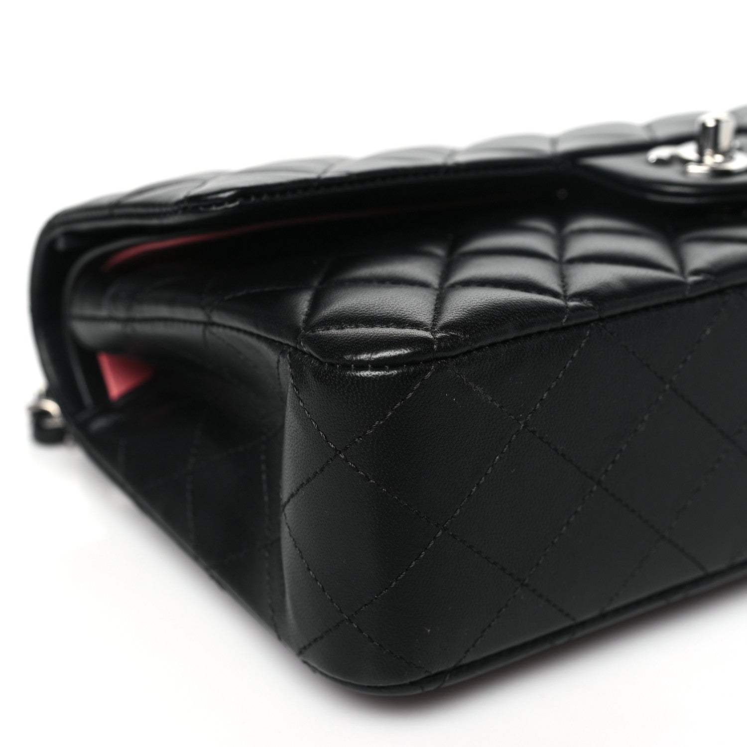 Chanel Lambskin Quilted Medium Double Flap Black Pink 9 of 10