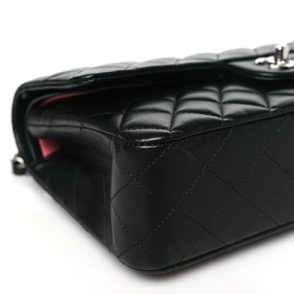 Chanel Lambskin Quilted Medium Double Flap Black Pink 9 of 10