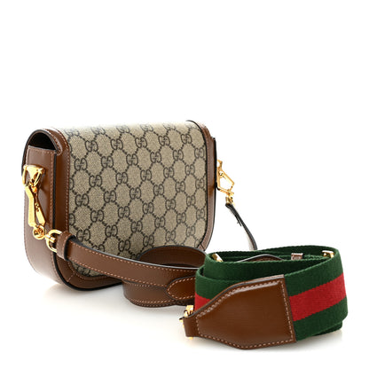 Gucci GG Supreme Monogram Web Mini Horsebit 1955 Shoulder Bag Beige Ebony Brown Sugar 3 of 10