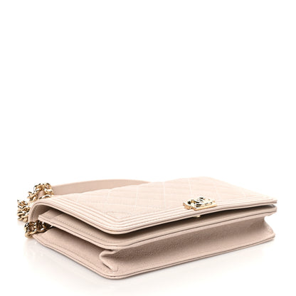Chanel Caviar Quilted Boy Wallet On Chain WOC Light Beige 4 of 12