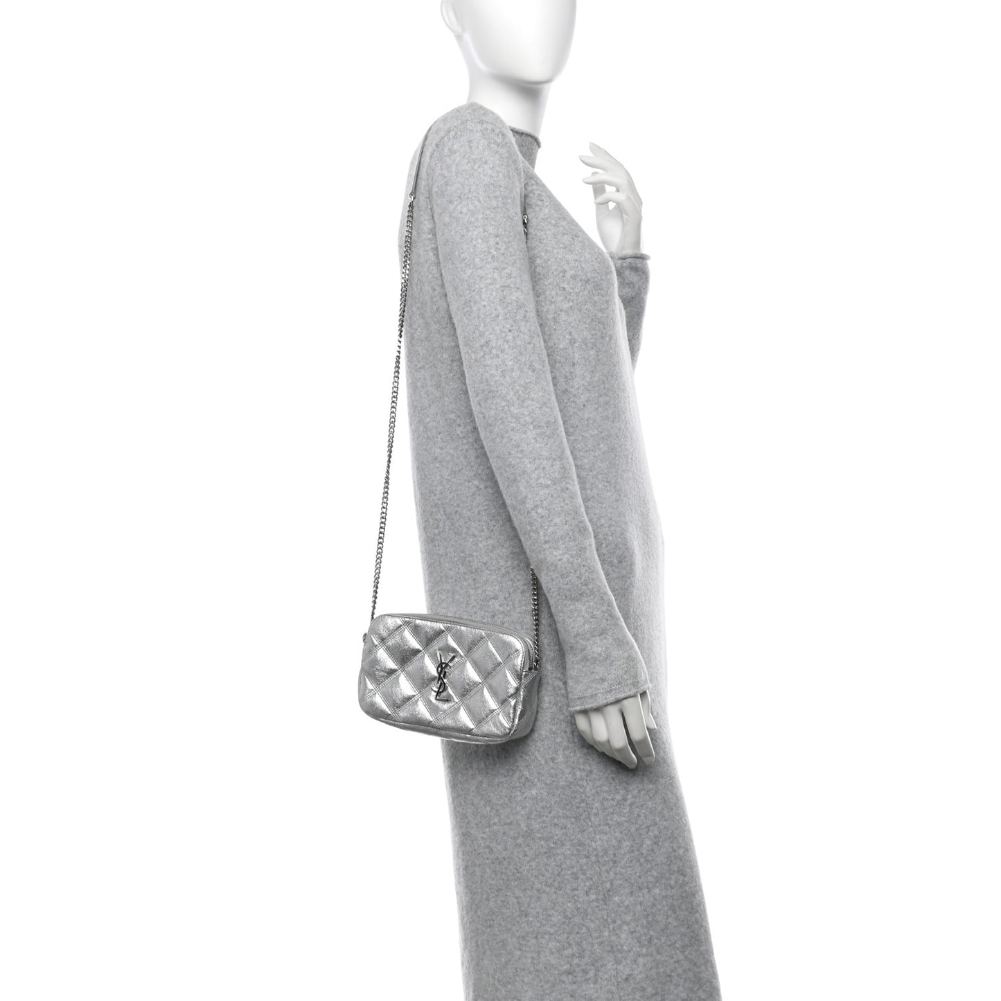Metallic Lambskin Quilted Mini Becky Double Zip Bag Argento