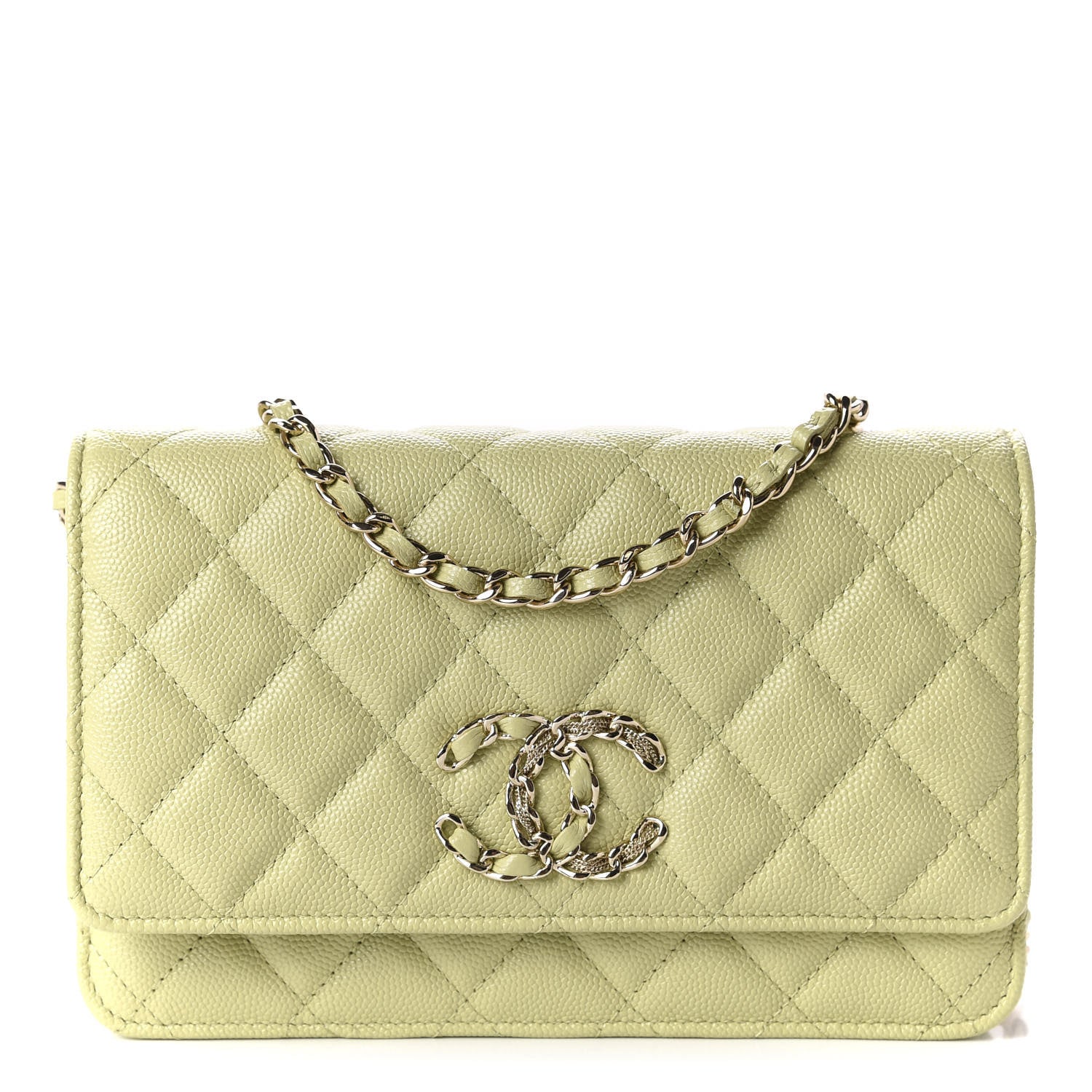 Chanel Caviar Quilted French New Wave Chain CC Wallet On Chain WOC Light Green 1 of 12