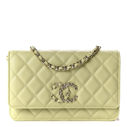 Chanel Caviar Quilted French New Wave Chain CC Wallet On Chain WOC Light Green 1 of 12