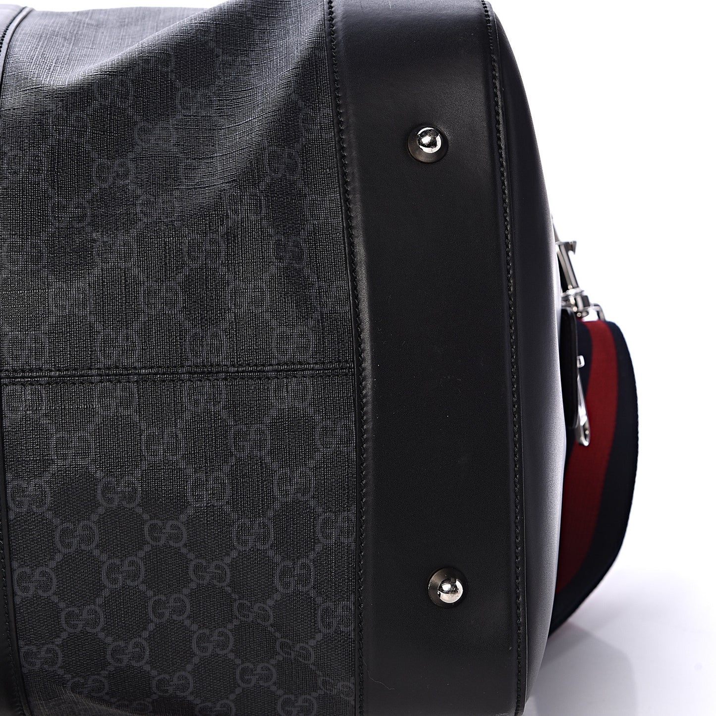 Soft GG Supreme Monogram Appia Calfskin Web Large Carry On Duffle Bag Black Grey