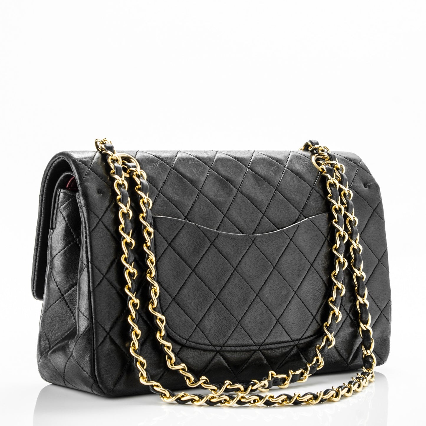Lambskin Quilted Medium Double Flap Black
