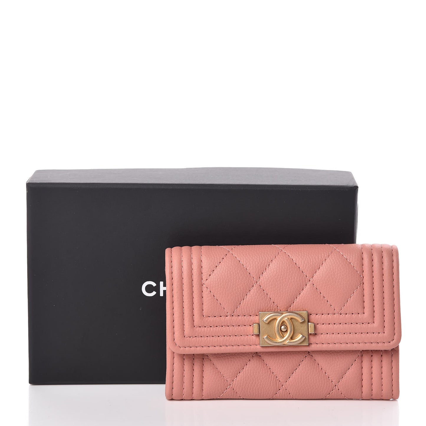 Caviar Quilted Boy Card Holder Wallet Powder Pink