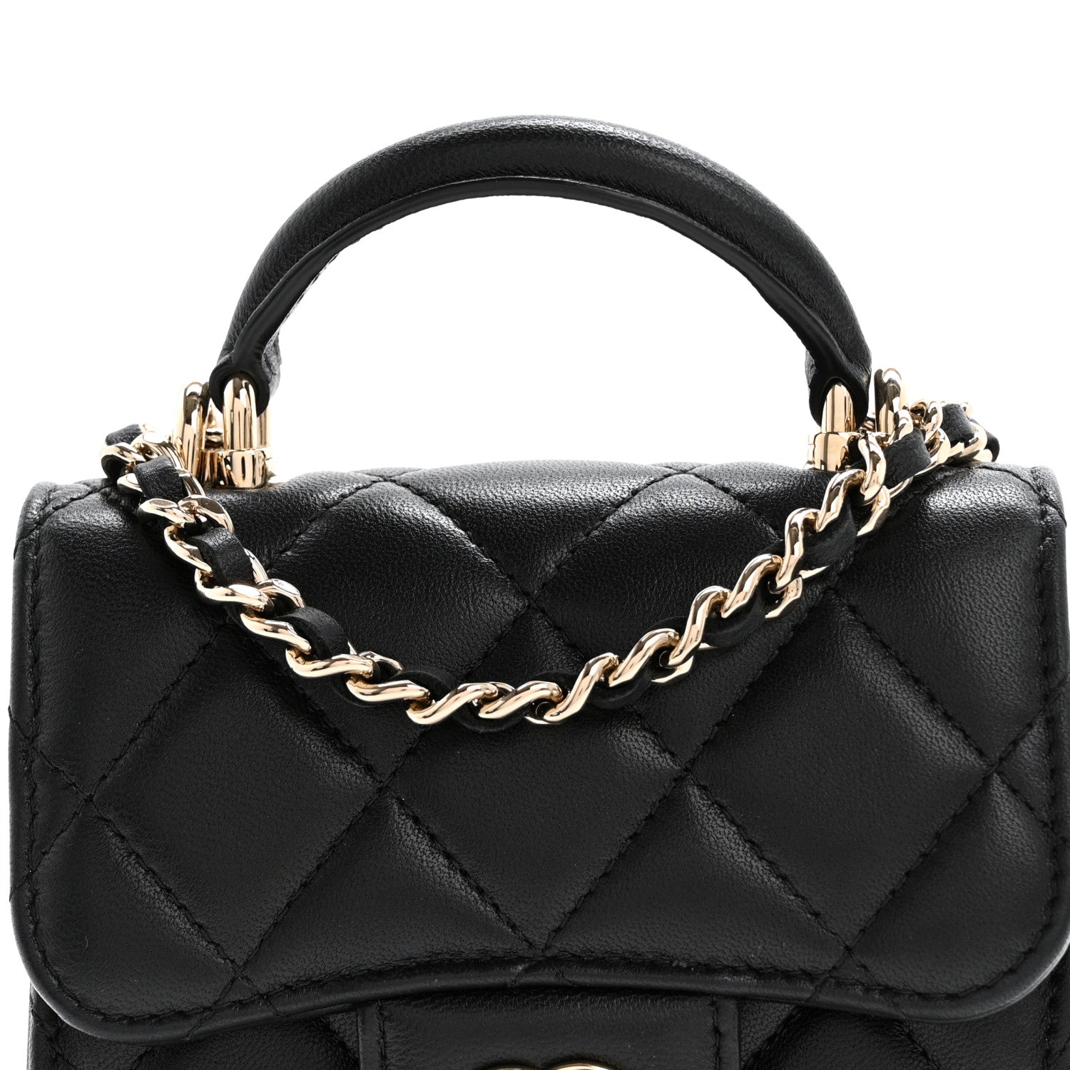 Chanel Lambskin Quilted Top Handle Flap Clutch With Chain Black 8 of 12
