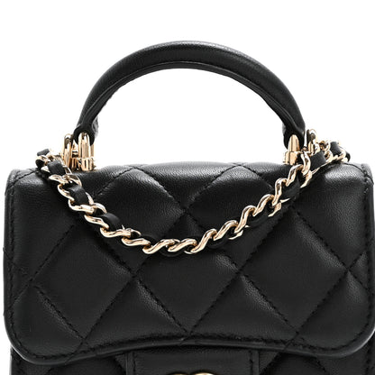Chanel Lambskin Quilted Top Handle Flap Clutch With Chain Black 8 of 12