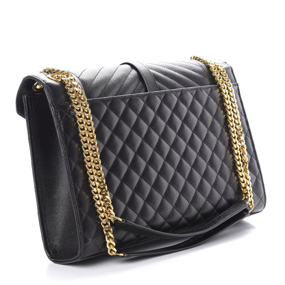 Saint Laurent Grain De Poudre Textured Mixed Matelasse Large Triquilt Monogram Satchel Black 3 of 10