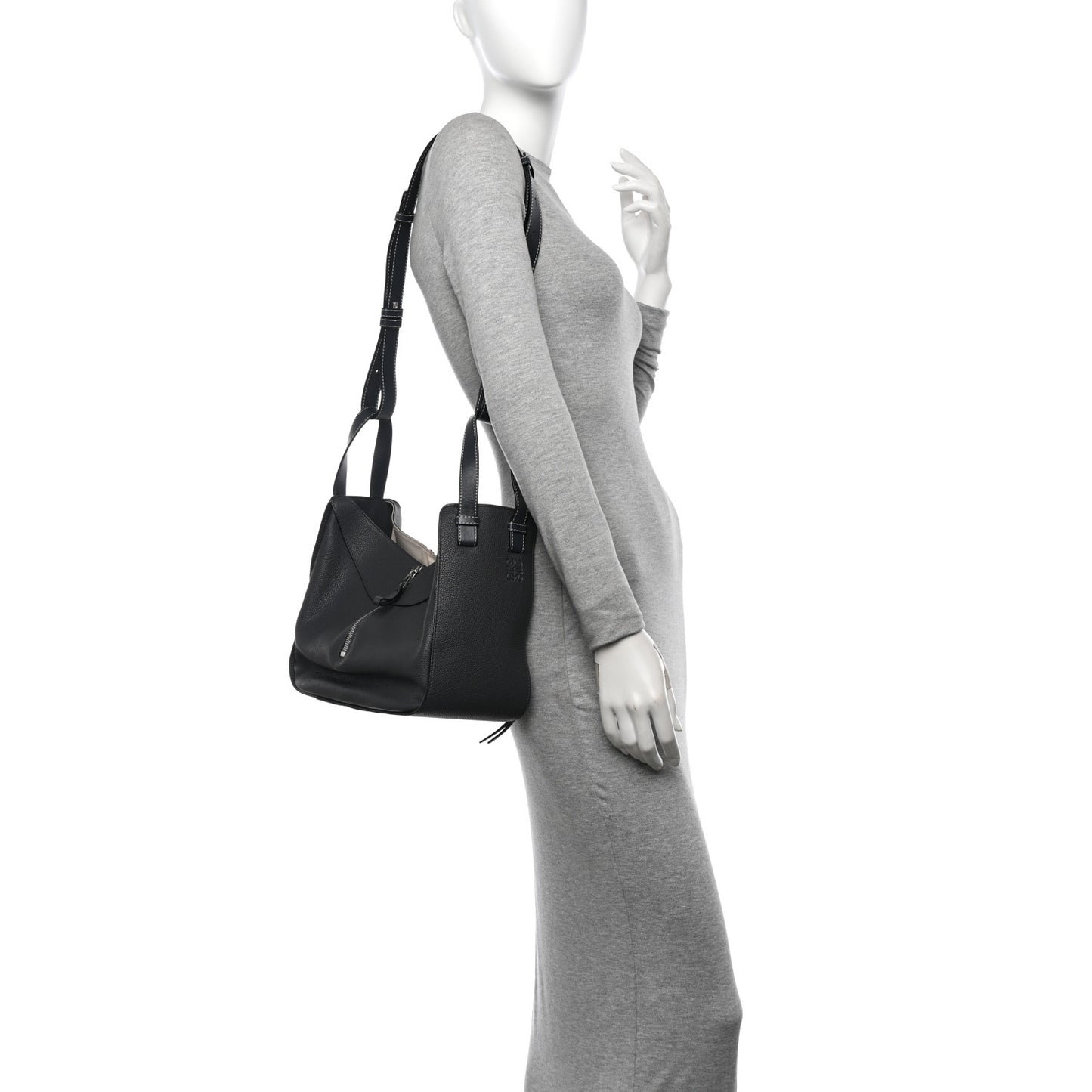 Grained Calfskin Small Hammock Shoulder Bag Grey