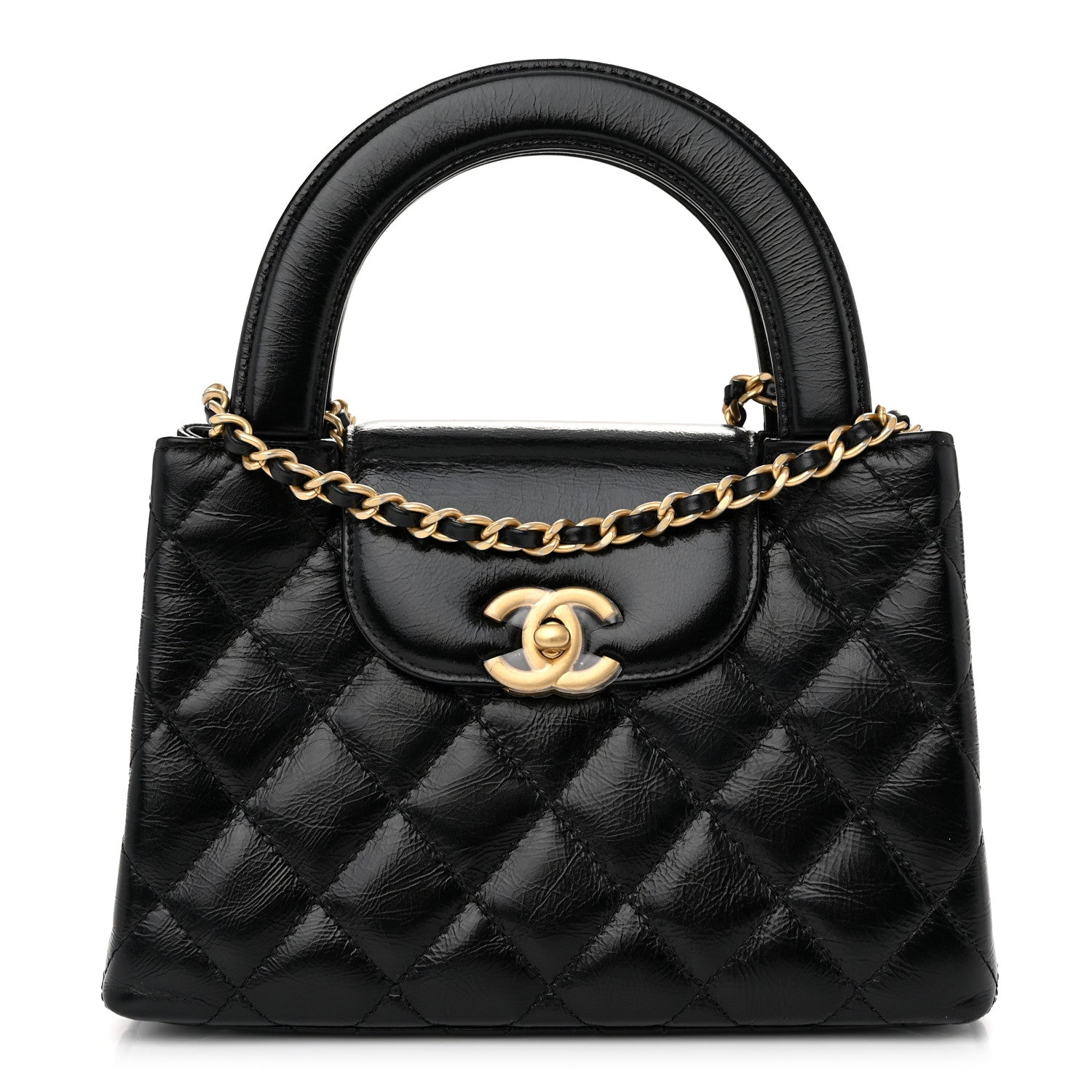 Chanel Shiny Aged Calfskin Quilted Nano Kelly Shopper Black 1 of 11