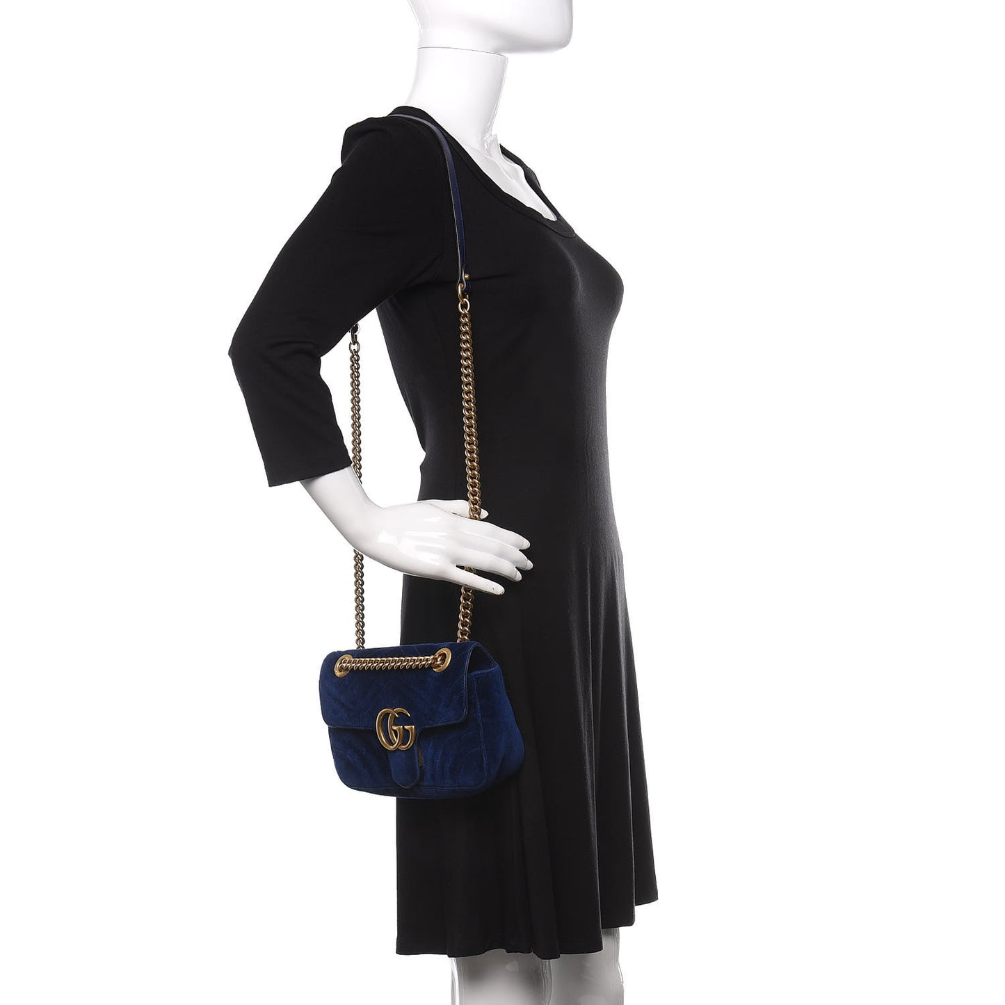 Velvet Matelasse Mini GG Marmont Shoulder Bag Cobalt Blue