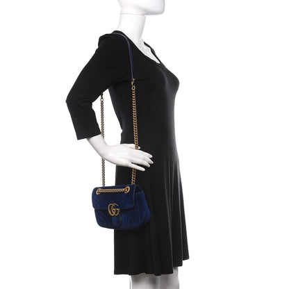 Gucci Velvet Matelasse Mini GG Marmont Shoulder Bag Cobalt Blue 2 of 11