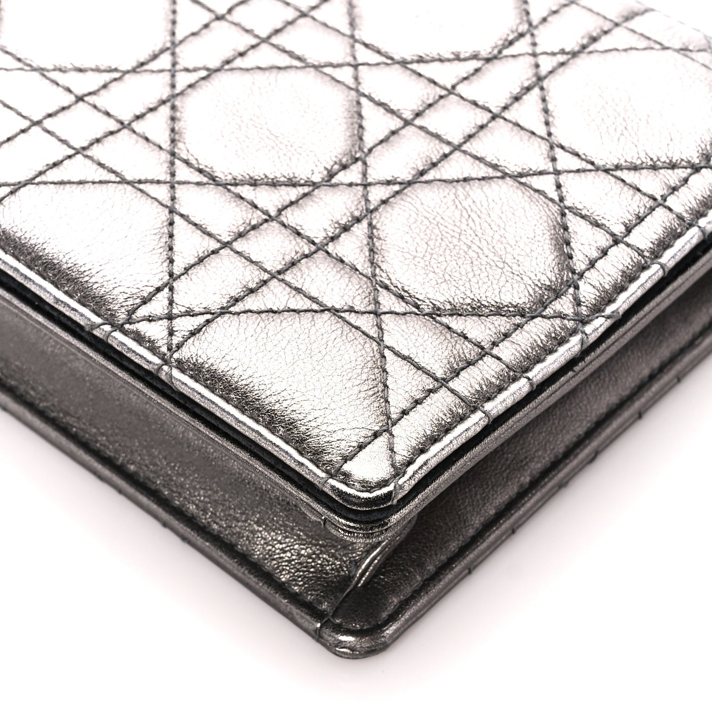 Metallic Calfskin Cannage Lady Dior Convertible Clutch Gunmetal