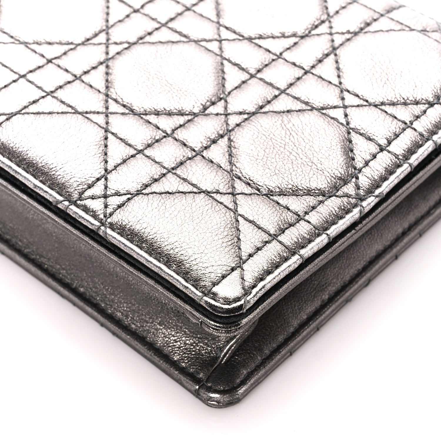 Christian Dior Metallic Calfskin Cannage Lady Dior Convertible Clutch Gunmetal 15 of 16