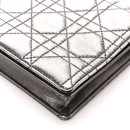 Christian Dior Metallic Calfskin Cannage Lady Dior Convertible Clutch Gunmetal 15 of 16