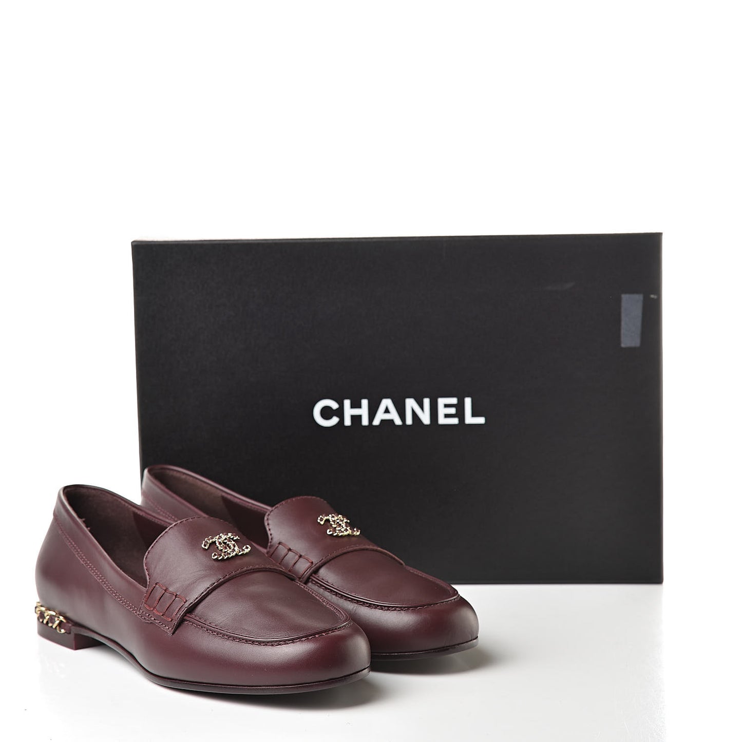 Calfskin CC Chain Mocassin Loafers 38 Burgundy