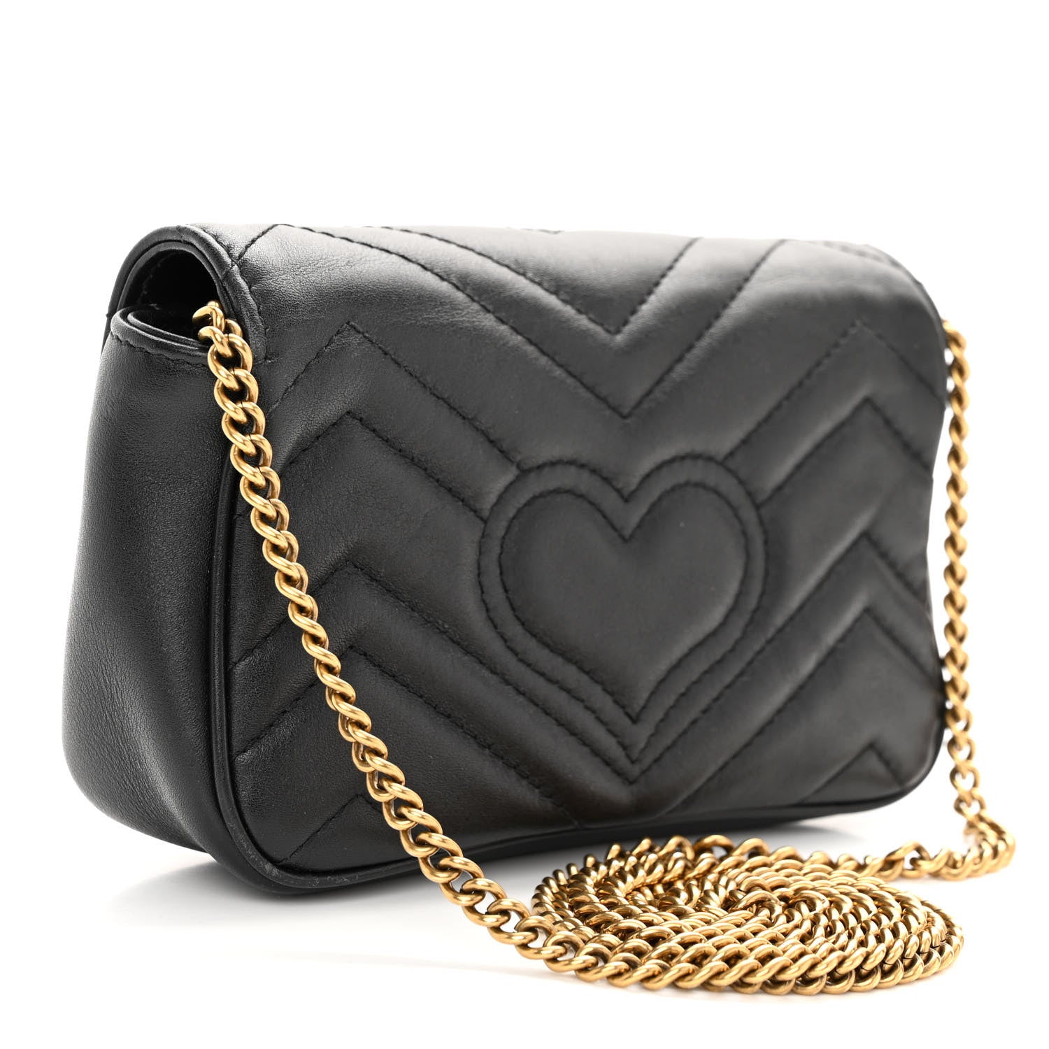 Gucci Calfskin Matelasse Super Mini GG Marmont Shoulder Bag Black 3 of 11