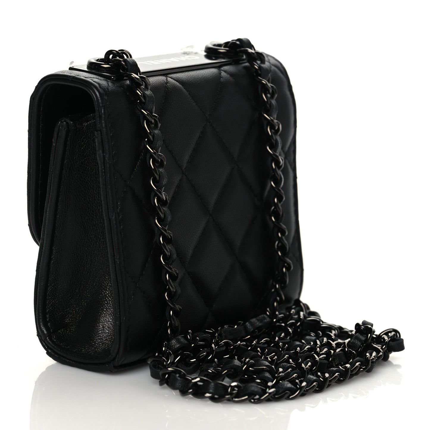 Lambskin Quilted Mini Trendy CC Chain Wallet So Black