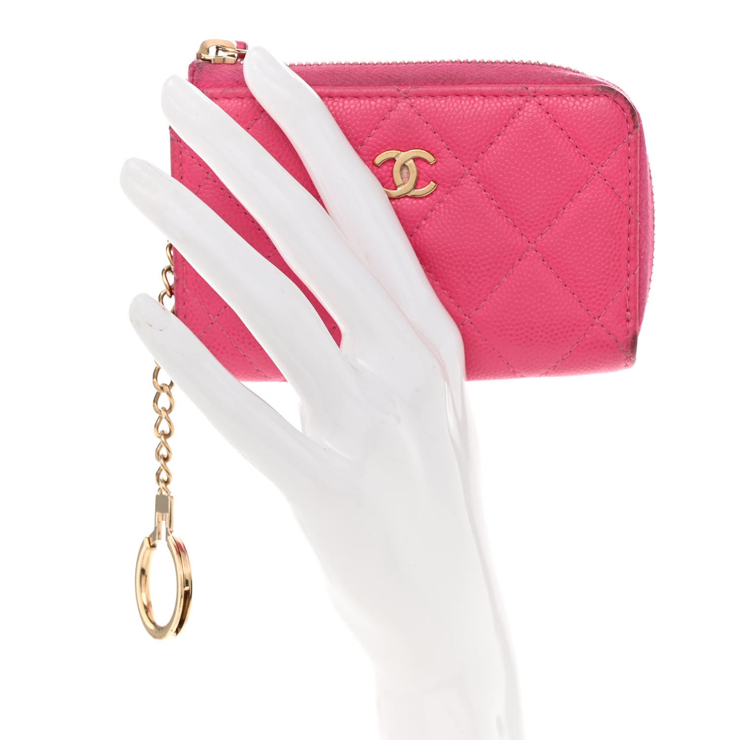 Caviar Quilted Zipped Key Holder Case Pink