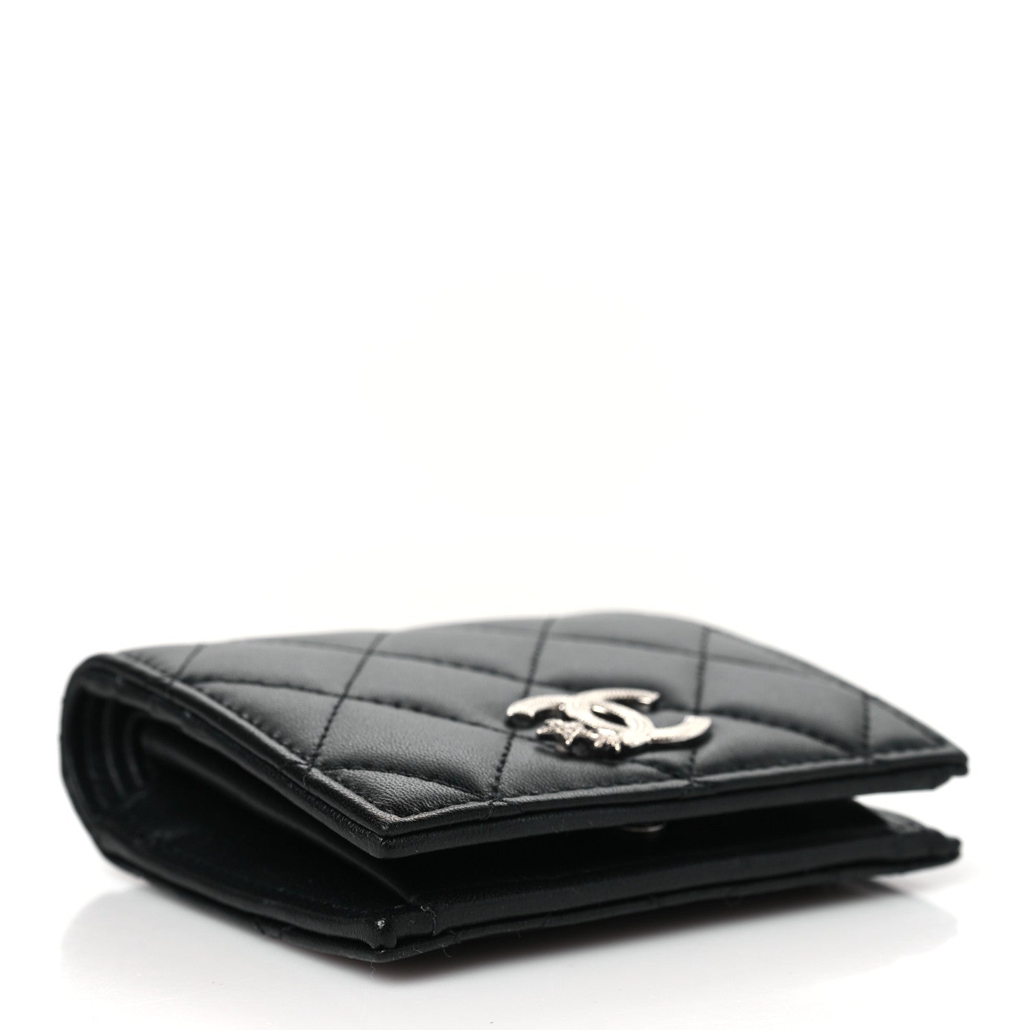 Chanel Lambskin Quilted Crystal Star CC Compact Bifold Wallet Black 4 of 9