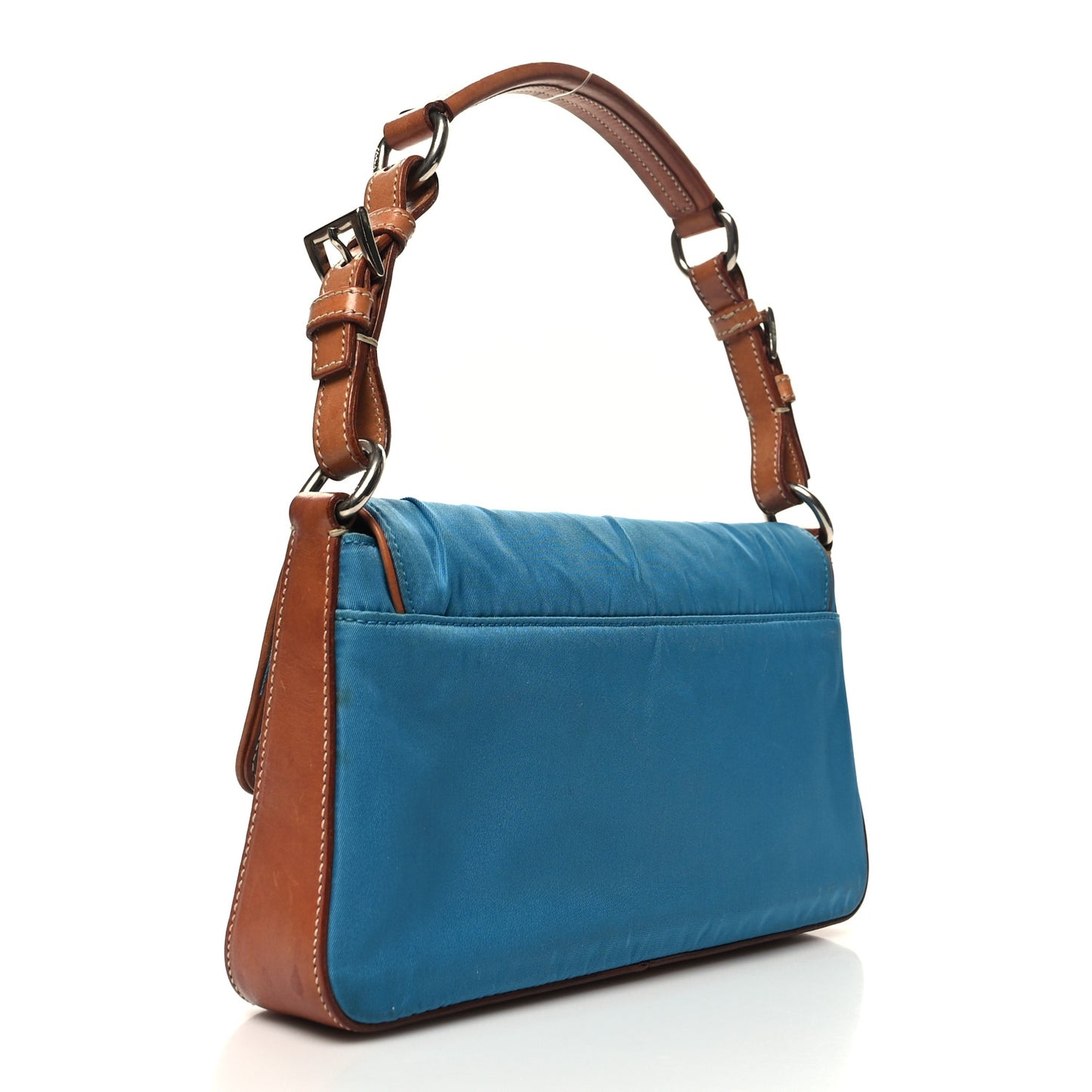 Tessuto Nylon Calfskin Shoulder Bag Blue