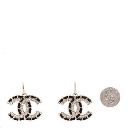 Chanel Crystal Lambskin Chain CC Vintage Allure Stud Earrings Black Gold 2 of 5