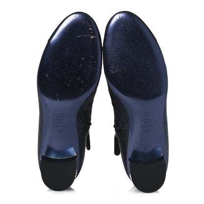 Chanel Sequin Grosgrain Cap Toe Logo Short Boots 37 Navy Black 7 of 11