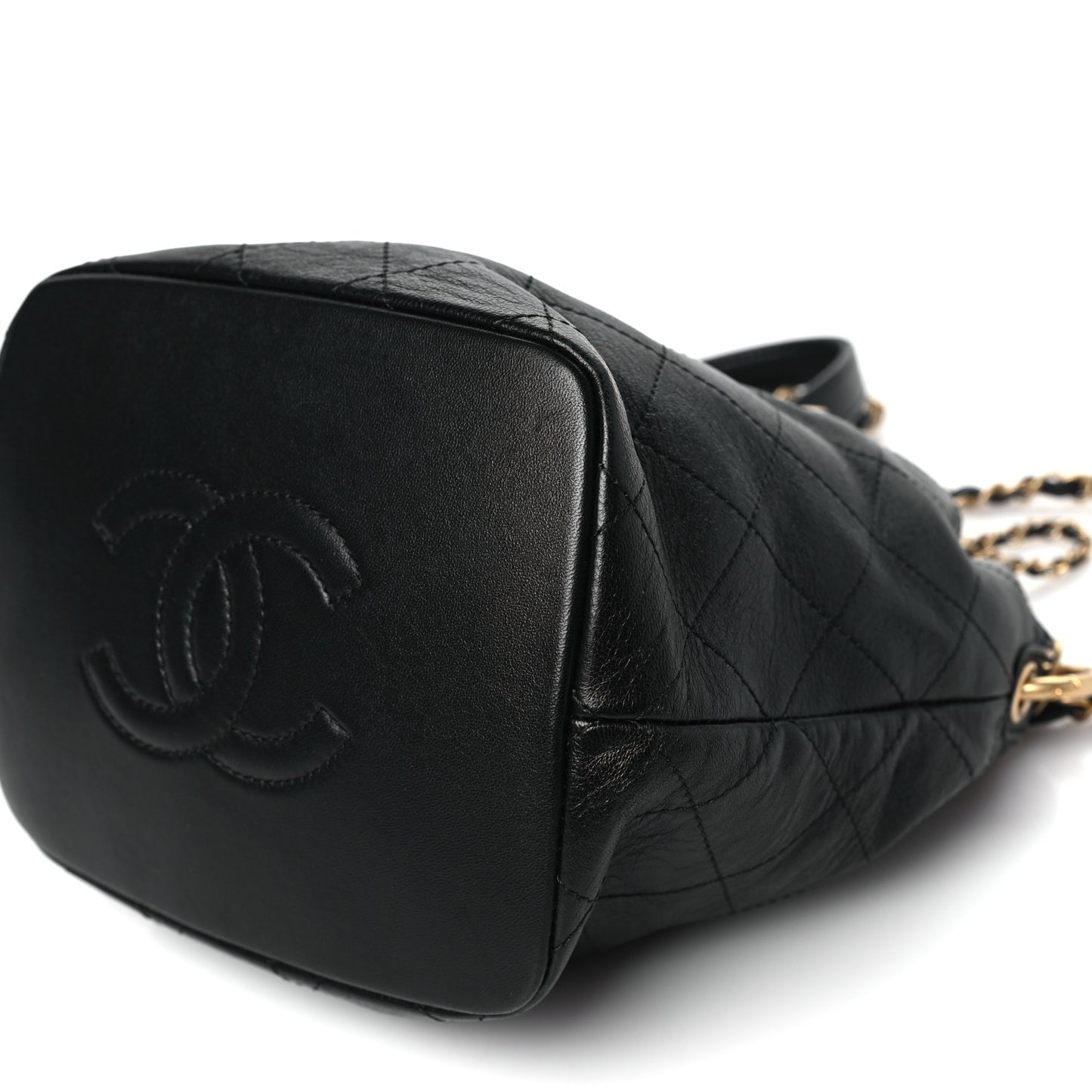 Lambskin Stitched Drawstring Bag Black
