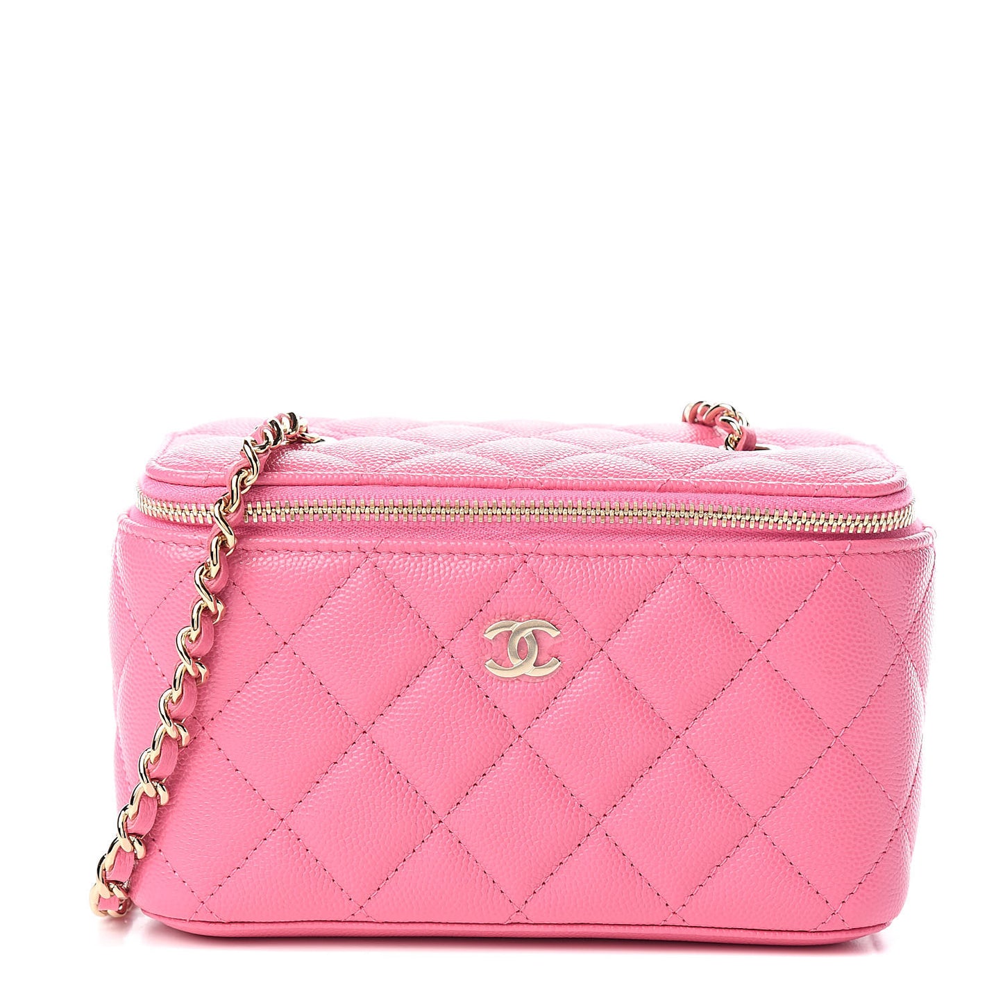 Caviar Quilted Small Vanity Case With Chain Pink