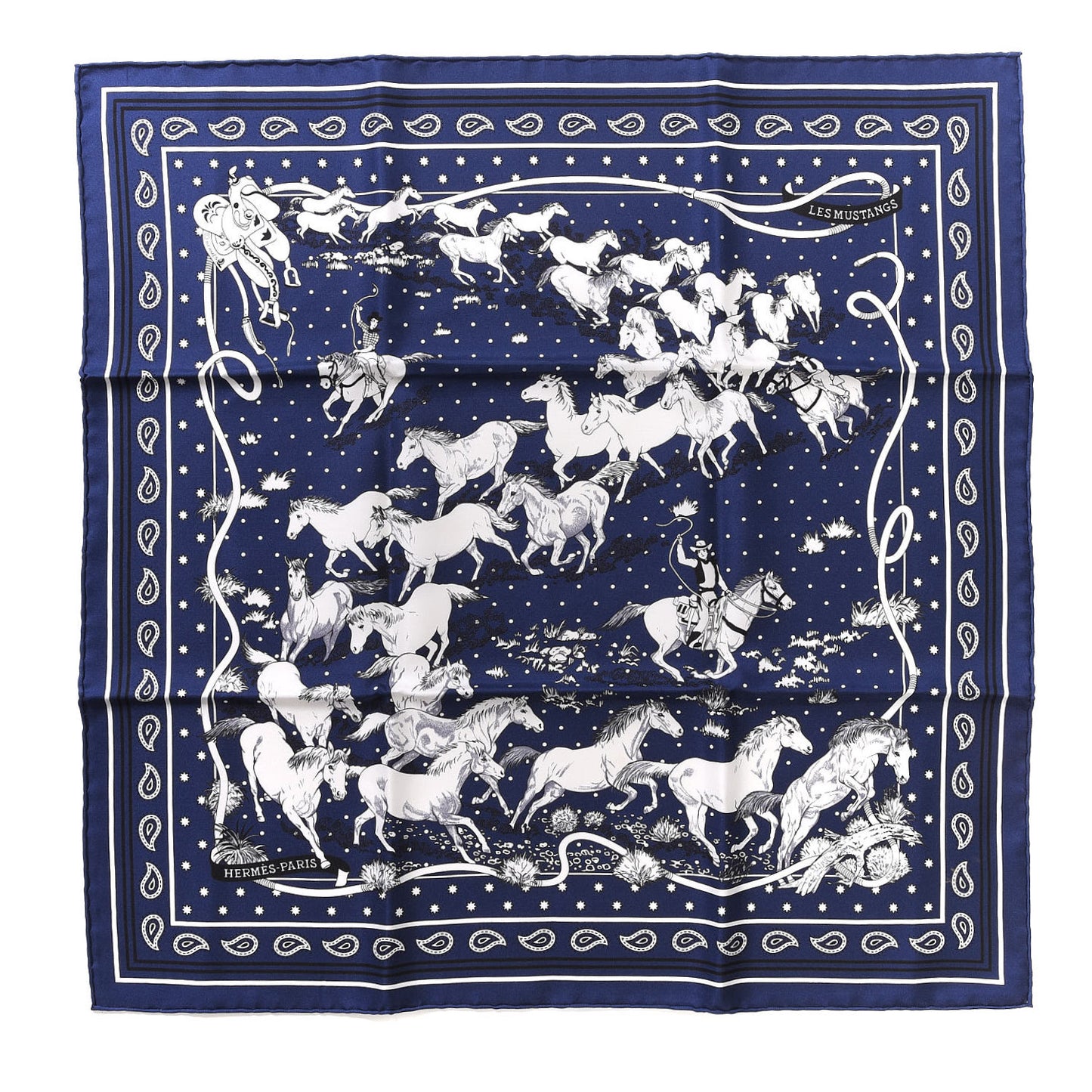 Silk Les Mustangs Bandana 55 Marine Blanc