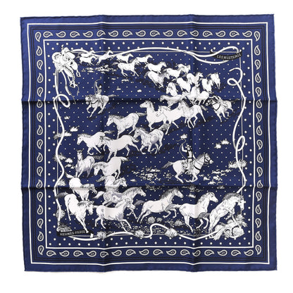 Hermes Silk Les Mustangs Bandana 55 Marine Blanc 1 of 6