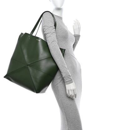 Loewe Shiny Calfskin Medium Puzzle Fold Tote Dark Khaki Green 2 of 10