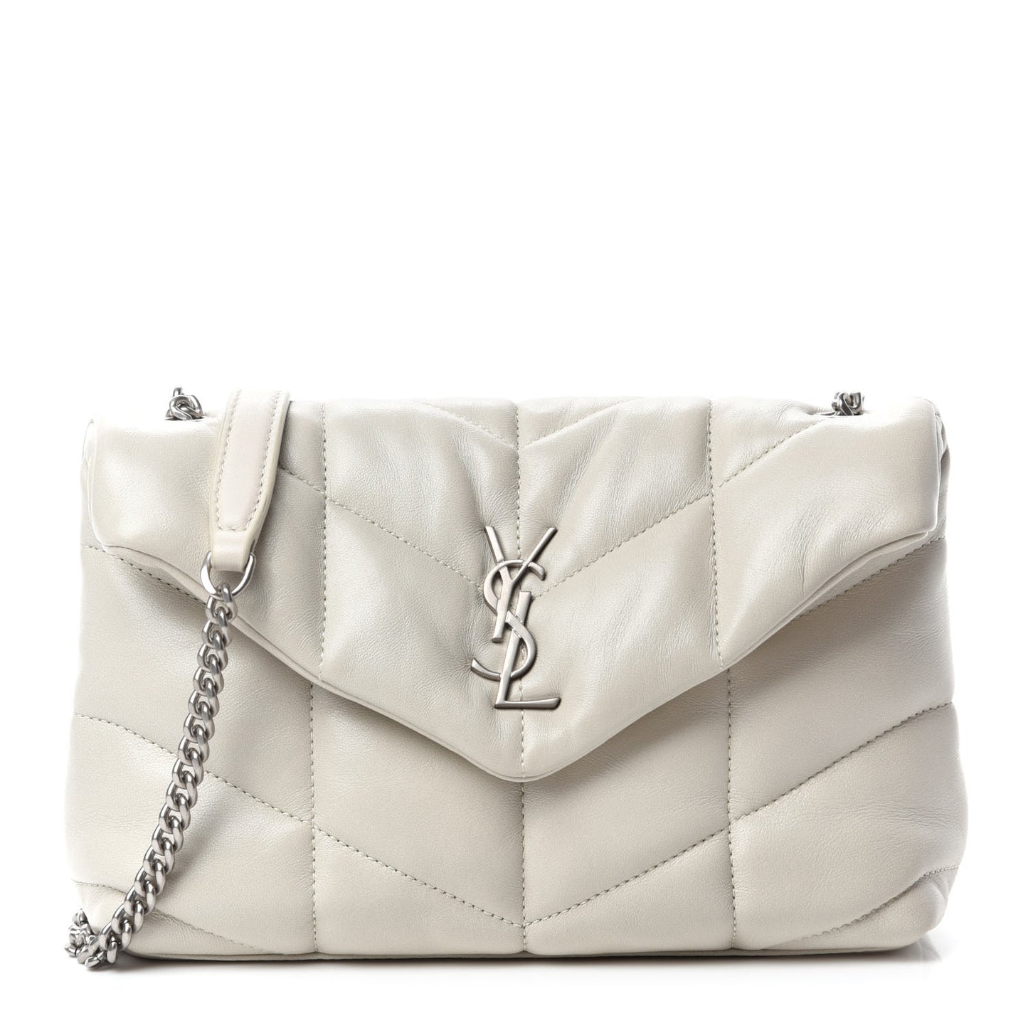 Lambskin Quilted Toy Loulou Puffer Monogram Chain Satchel Crema Soft
