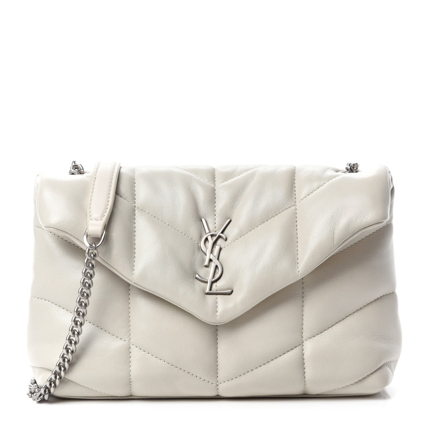Saint Laurent Lambskin Quilted Toy Loulou Puffer Monogram Chain Satchel Crema Soft 1 of 13
