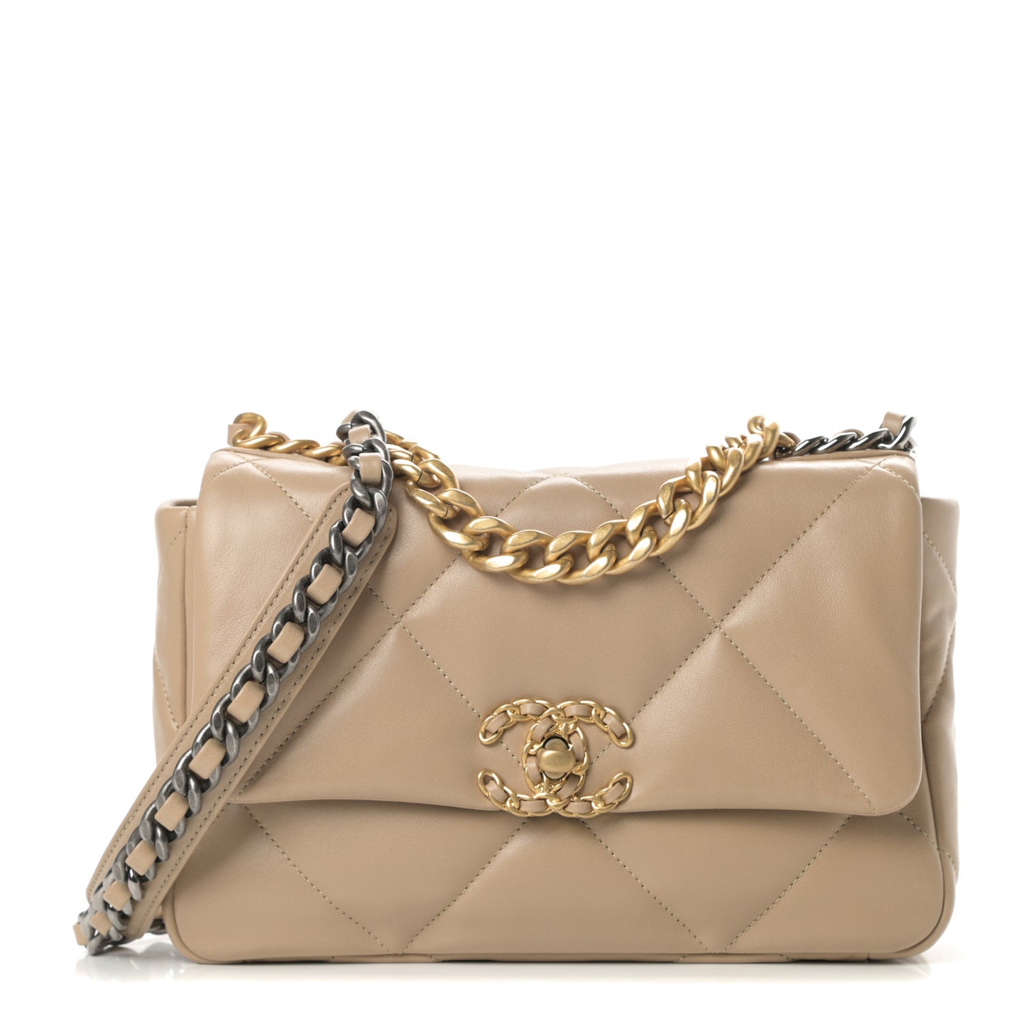 Lambskin Quilted Medium Chanel 19 Flap Dark Beige