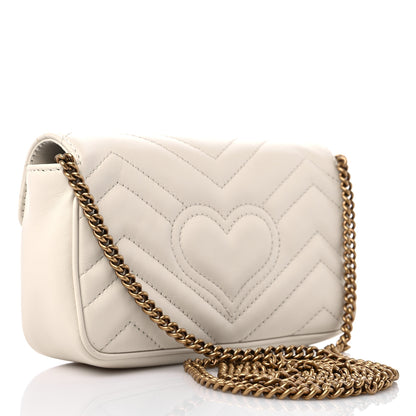 Gucci Calfskin Matelasse Super Mini GG Marmont Shoulder Bag White 3 of 9