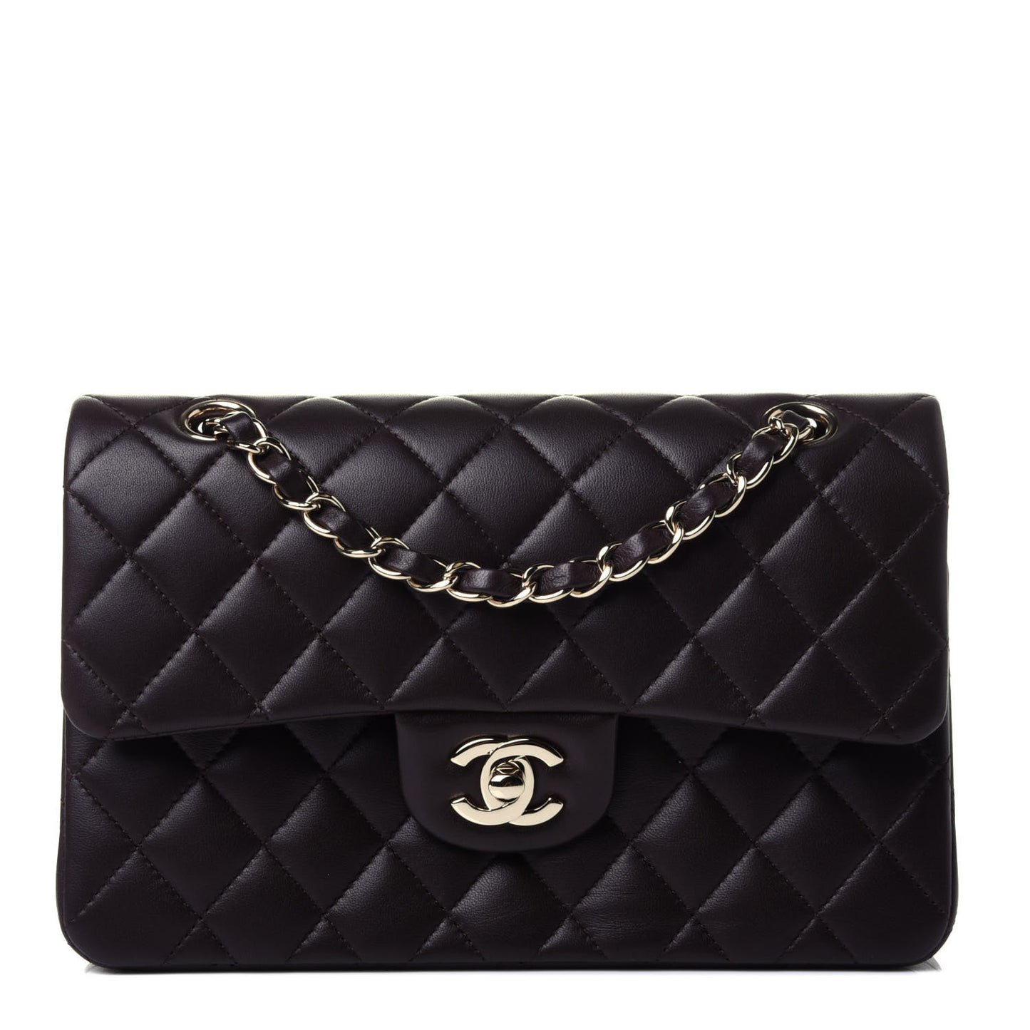 Lambskin Quilted Small Double Flap Dark Brown