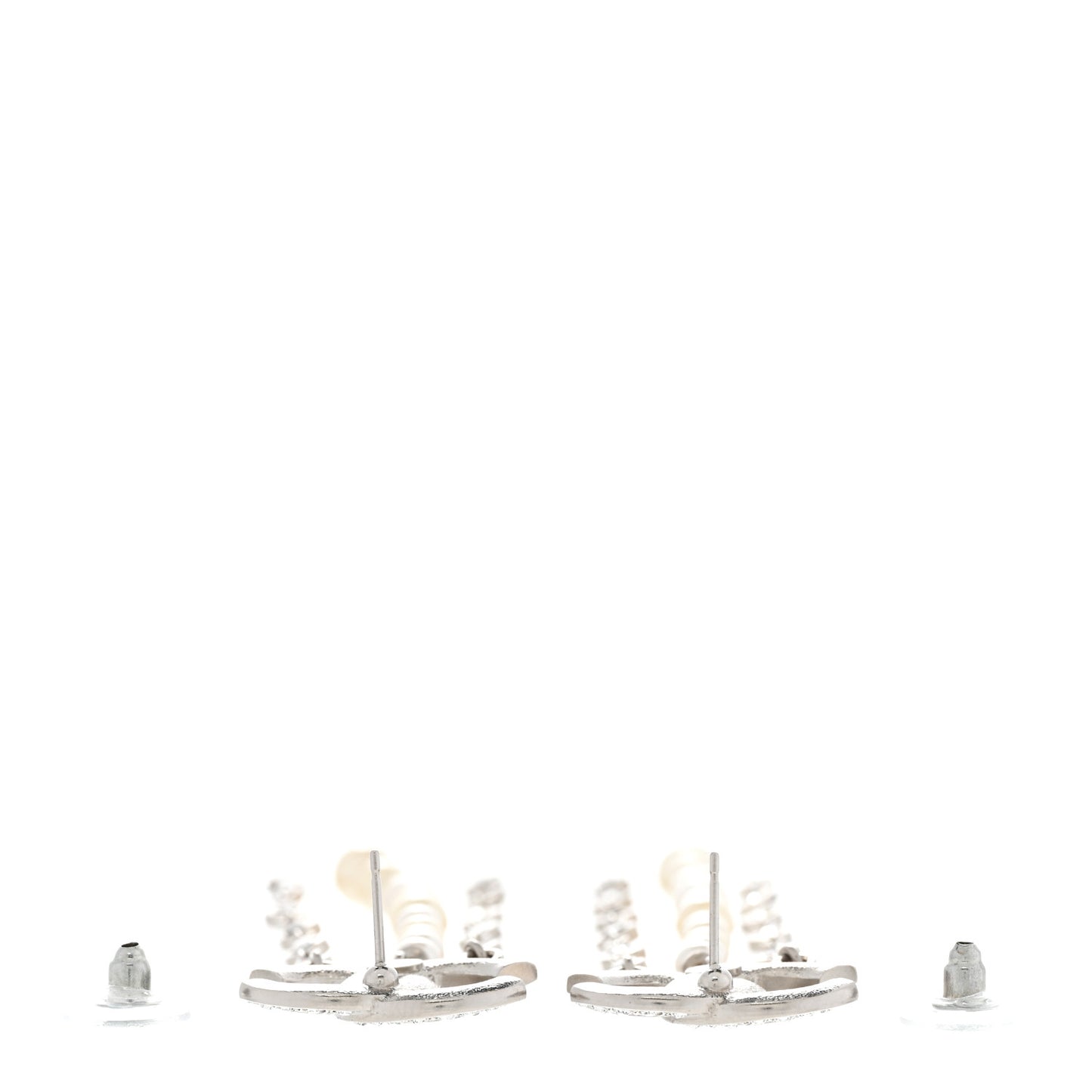 Pearl Crystal CC Chain Drop Earrings Silver