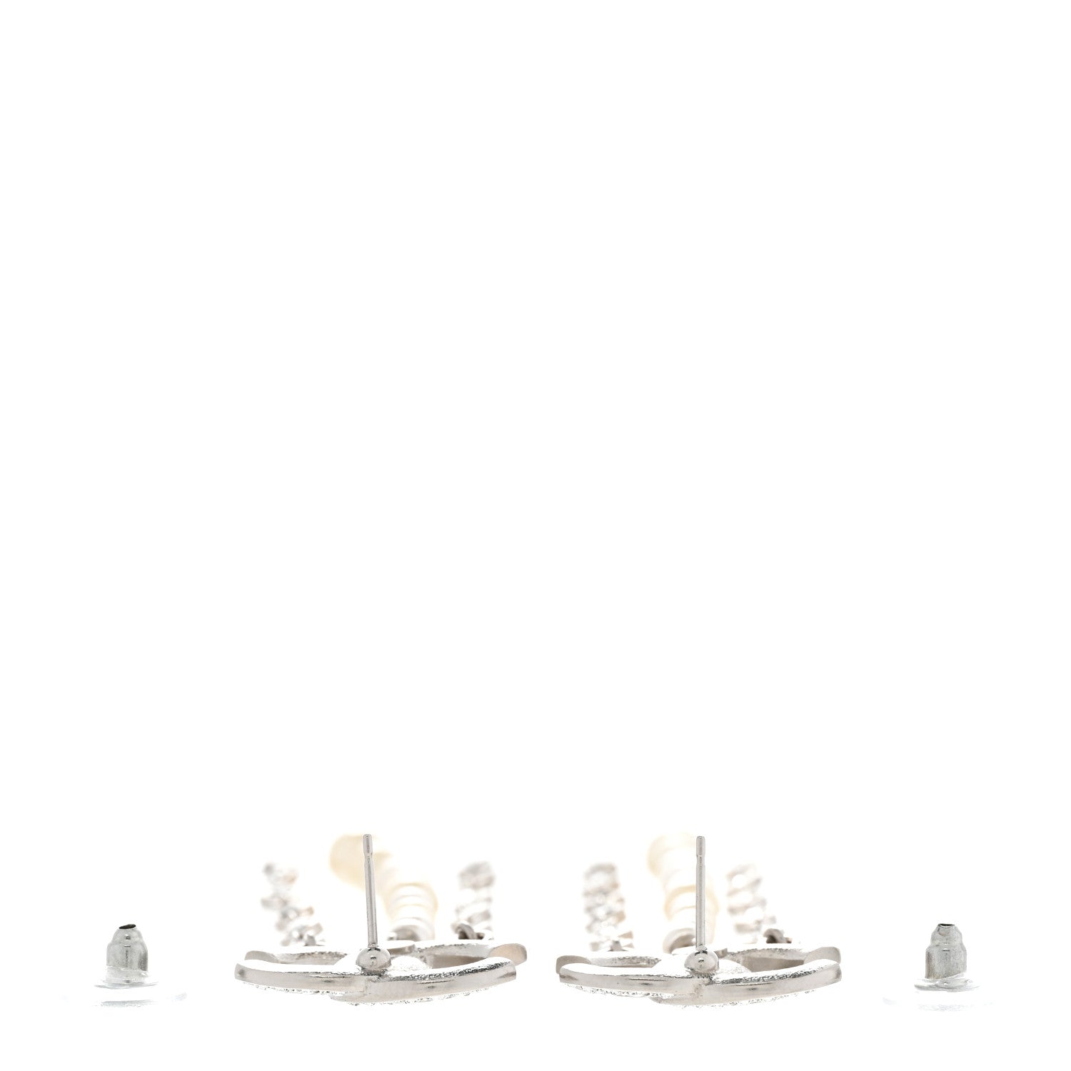 Chanel Pearl Crystal CC Chain Drop Earrings Silver 3 of 4