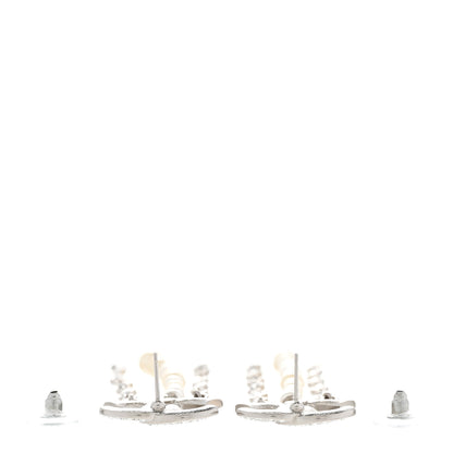 Chanel Pearl Crystal CC Chain Drop Earrings Silver 3 of 4