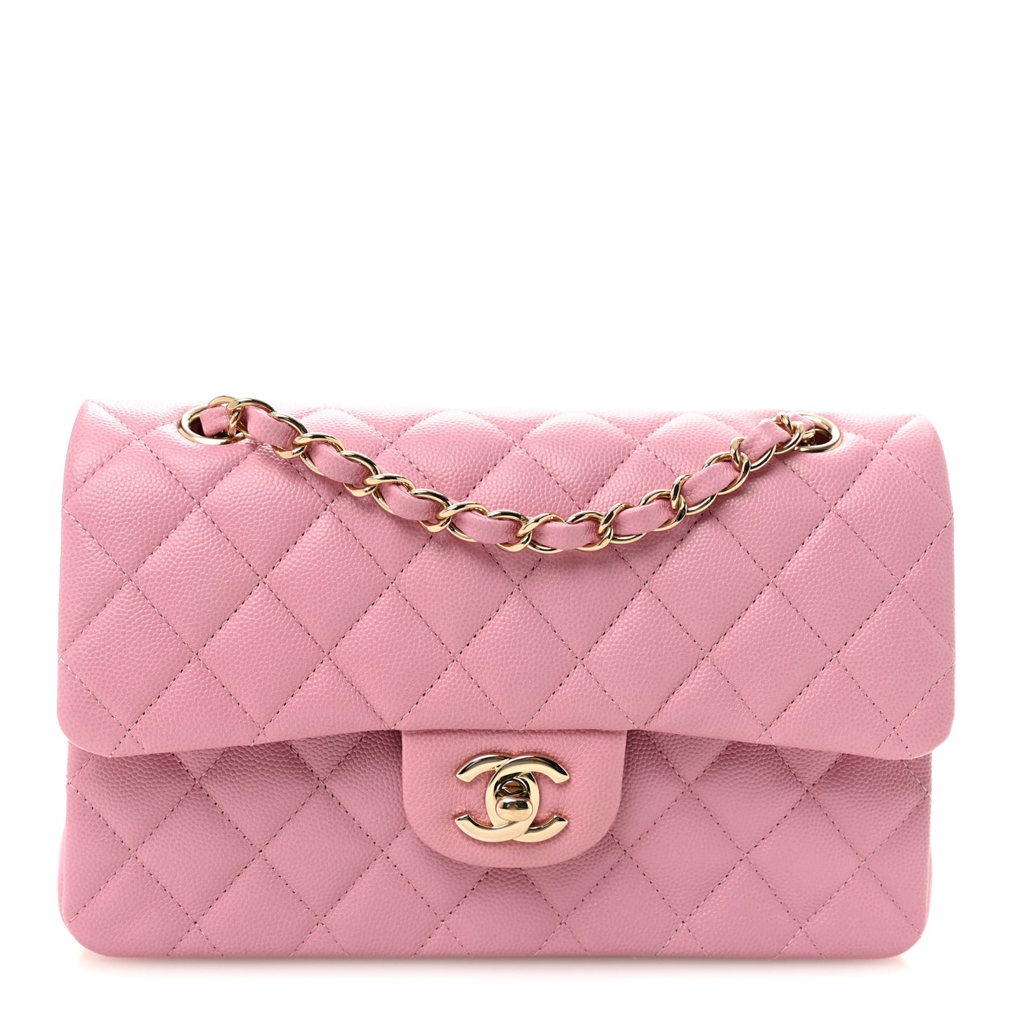Caviar Quilted Small Double Flap Pink
