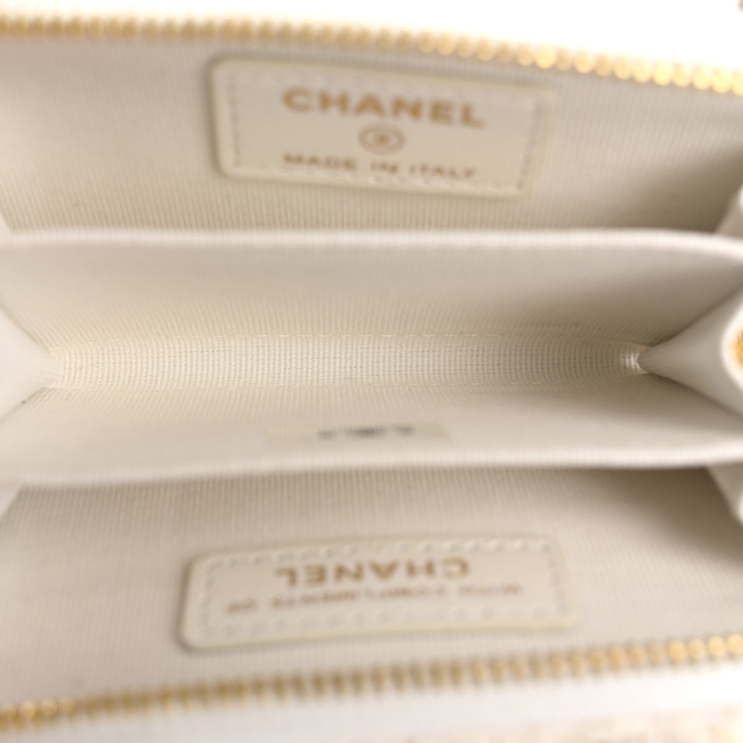 Tweed Quilted Bow Flap Card Holder On Chain White